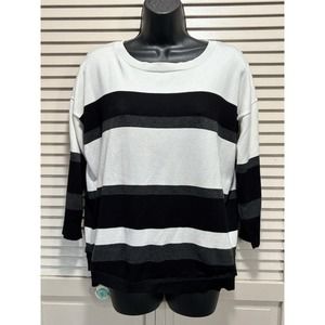 Cable & Gauge Black/White/Gray 3/4‎ Sleeve Sweater Button Back Size Large